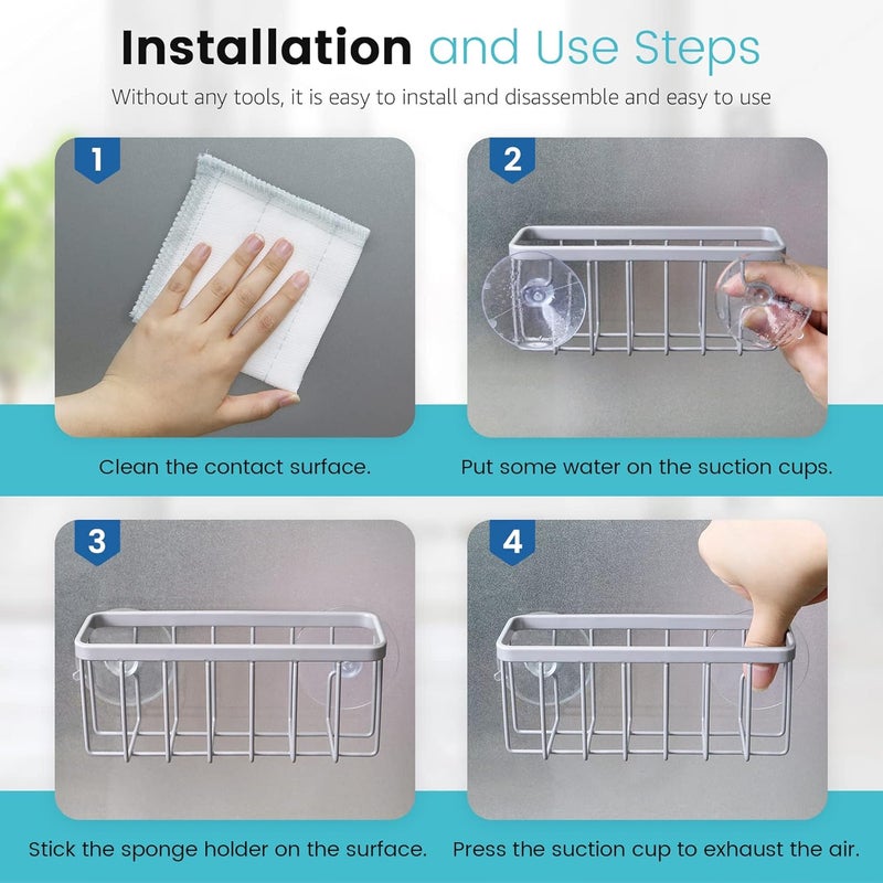 HLOOL Sponge Holder for Kitchen Sink, Kitchen Sink Sponge Holder,Sink Caddy,Dish Soap Holder （Mat Silver） - Image 5